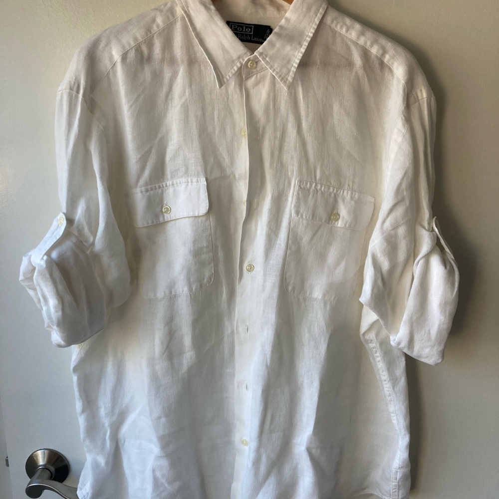 Polo Ralph Lauren XL white linen cargo shirt